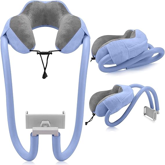 XIHAMA Neck Phone Holder, U-Shaped Lazy Goose Neck Phone Pillow Holder Bracket, 360 Rotate Smartphone Tablet Stand for 4"-11" Device, fits iPhone 16 Pro Max/Plus, iPhone 15 Pro Max/Plus (LightBlue)