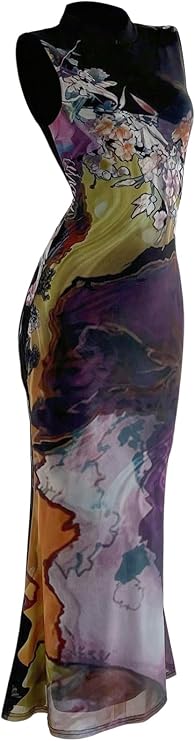 GORGLITTER Women's Cheongsam Dress Mandarin Collared Qipao Asain Dresses