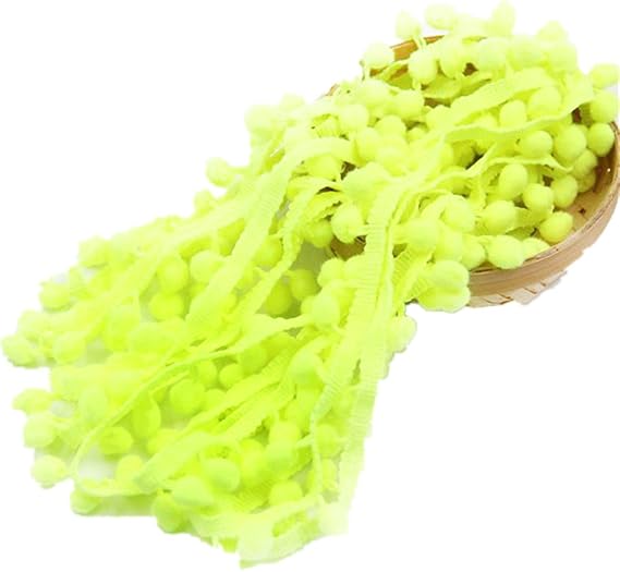 20 Yards Pom Poms Fringe Ball Trim Sewing Ribbon Embroidered Lace Tassel Applique for Clothing Accessories Bedding Quilting Crafts Supplies (Fluorescent Yellow)