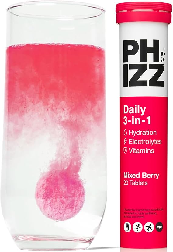 Phizz Electrolytes, Multivitamin & Hydration Tablets - 20 Effervescent Rehydration Electrolyte Tablets - 18 Vitamins & Minerals, Vitamin C, Vegan, Vegetarian & Low Calorie (Mixed Berry)