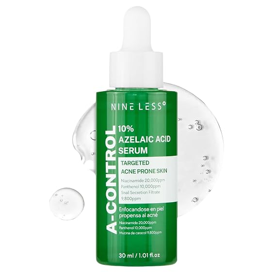 NINELESS A-Control 10% Azelaic Acid Serum | Snail Mucin, 3 Hyaluronic Acids & Panthenol, Reduce look of redness and dark spots, Refine pores, For acne-prone, oily skin