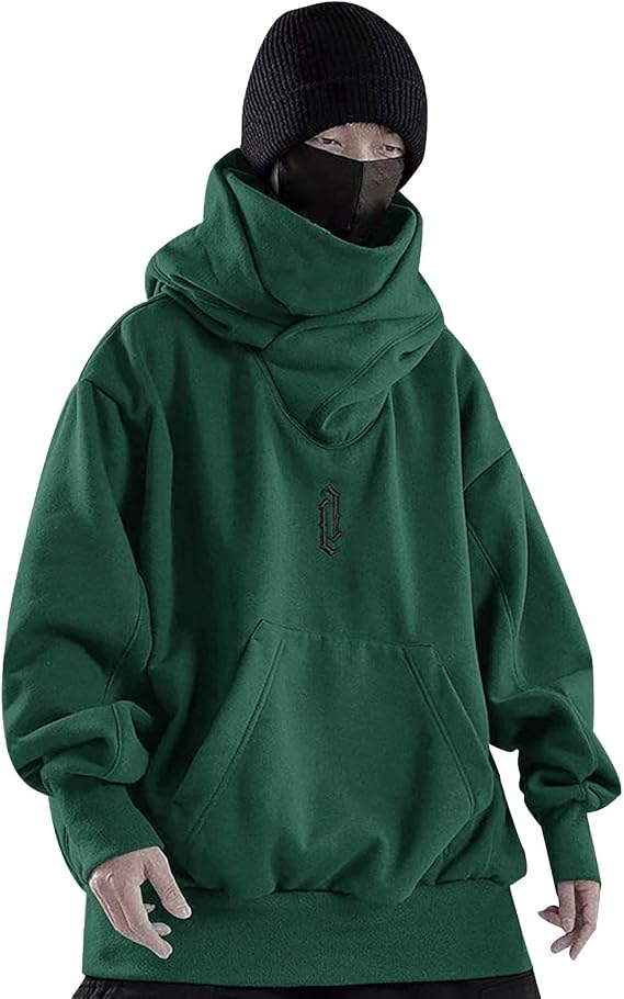 Alalaso Ninja Hoodie Men Double Neckline Cotton Pullover Windproof Winter Warm Japanese Streetwear Hoodies Sweatshirts