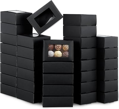 Zonon 60 Pcs Soap Boxes for Homemade Packaging Mini Kraft Treat Box with Window for Gift Present Bakery Candy PackagingBlack,3.7 x 2.6 x 1.4 Inch