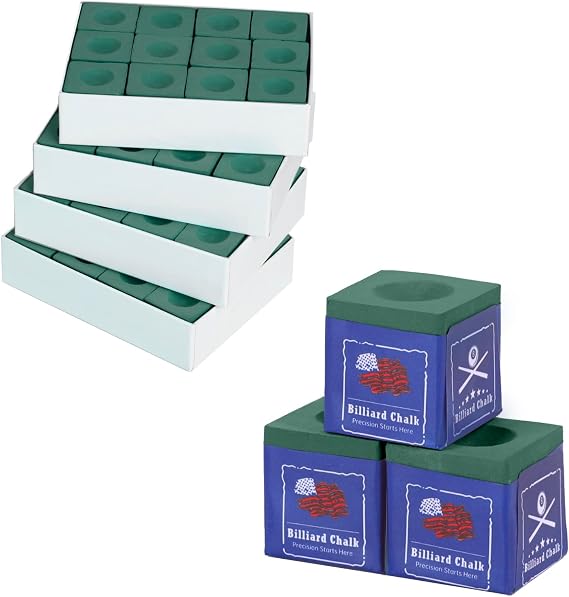 Kmise Professional Pool Cue Chalk, 12 Cubs / 48 Cubs Billiard Chalk with Storage Box Fine Powder Pool Chalk Cubes 4 Colors Billiard Cue Chalk Suitable for Each Cue Tip Size (Pink/Blue/Grey/Cyan)