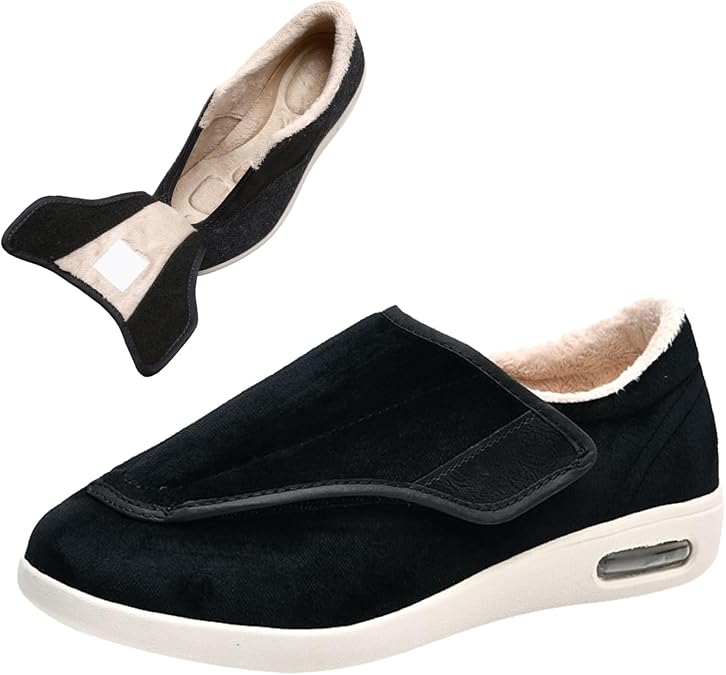Diabetic Shoes for Women Men Adjustable Lightweight Warm Plush Non Slip Breathable Fattening and Widening Walking Shoes for Elderly Swollen Feet