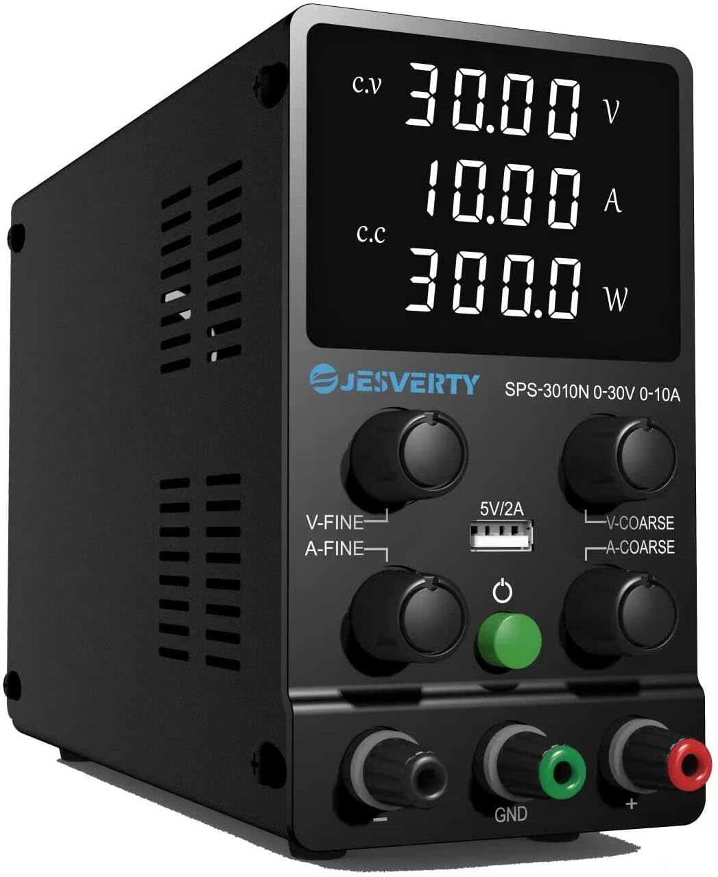 Jesverty DC Power Supply Variable, 0-60V 0-5A Adjustable Switching DC Regulated Bench Power Supply with High Precision 4-Digit LED Display, 5V2A USB Port, Coarse and Fine Adjustment SPS-6005N
