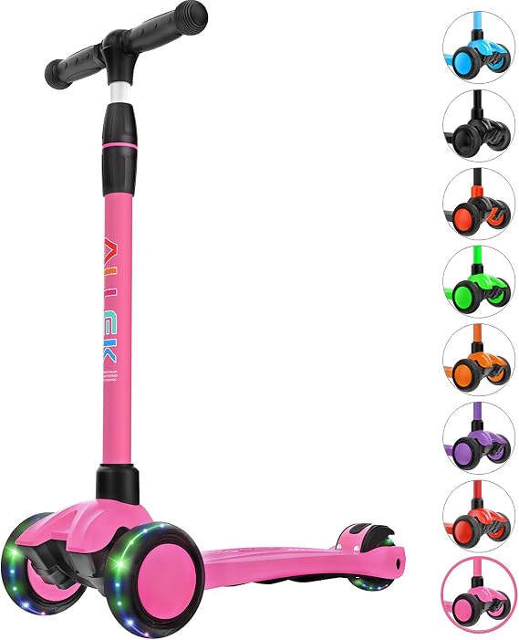 Allek キックスクーター B03 Lean 'N Glide 3輪プッシュスクーター エクストラワイドPUライトアップホイール付き 高さ調節可能なハンドルバーと強力で厚いデッキ 3~12歳のお子様向け