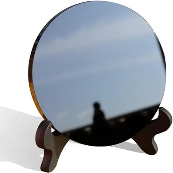 Natural Black Obsidian Scrying Mirror with Stand, Healing Crystals, Witchcraft Decor with Shelf for Divination & Meditation - 7.87 in