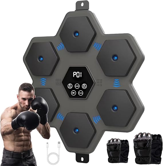 Music Boxing Machine Wall Mounted Smart Bluetooth Boxing Equipment for Kids Adult (Grey)
