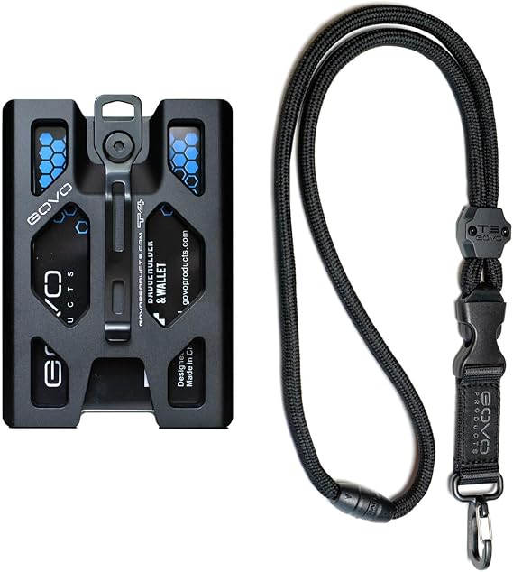 GOVO T4 Badge Holder Aluminum (Black) + T3 Lanyard (Standard) Bundle