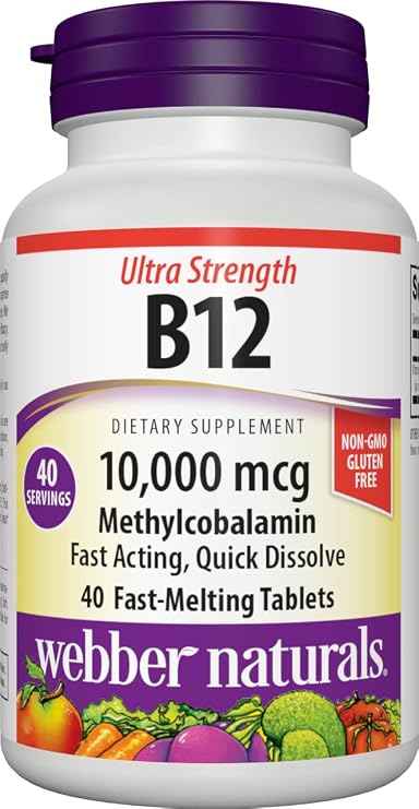 Webber Naturals Vitamin B12 Sublingual 10000 mcg, Ultra Strength, 40 Tabs