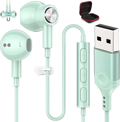ASKUBSKU USB Headset for Game, USB A Headphones with Microphone for PC Computer with 7.5 Ft Cable, Wired USBA Earbuds Mute Stereo Noise Isolating Cord Laptop Earphones for DellSurfaceSwitch, Green