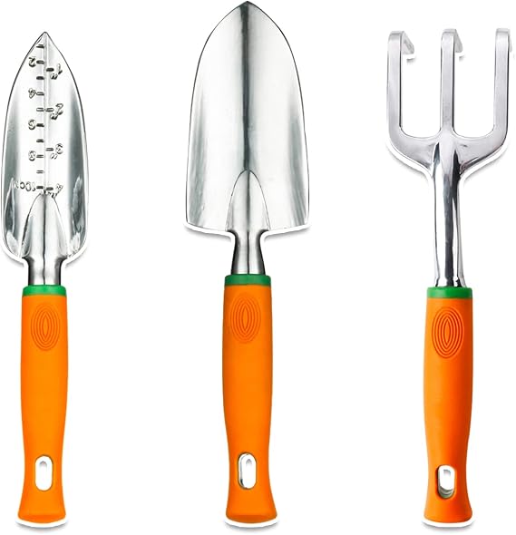 UKOKE Garden Tool Set, 3 Piece Aluminum Hand Tool Kit, Outdoor Tool, Heavy Duty Gardening Work Set with Ergonomic Handle, Gardening Tools for Women Men