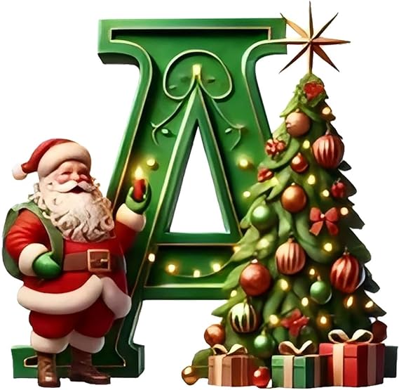 26 Green Alphabet Ornaments for Christmas Tree Initial Letter Santa Claus Pendant with Xmas Tree Mini Monogram Hanging Decorations for Christmas Tree Party Gifts DIY Decor (A)