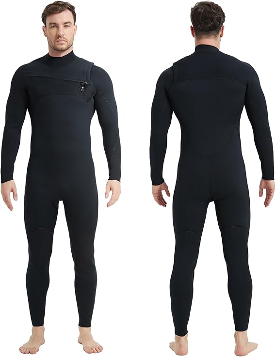 Lemorecn Mens 4/3mm Chest Zip Super Stretch Wetsuit | Super Stretch Neoprene, GBS Glued Blindstitched Seams, Built-in Key Loop, For Diving, Surfing, Snorkeling