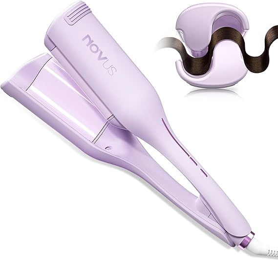 NOVUS Curling Iron Hair Crimper Waver - 1.4 Inch Anti-Scald Waves Curling Wand, Ionic Deep Waver Hair Curler Tool with Ceramic 2 Barrel for All Hair Types, Auto Shutdown Protection