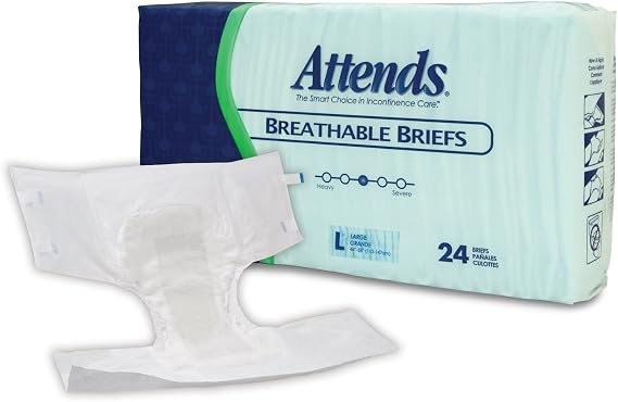 Attends Care Advanced Briefs with Odor-Shield for Adult Incontinence Care, Large, Unisex, 24 Count