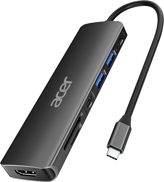 Acer USB C Hub, 7 in 1 Multi-Port Adapter for Laptop/Mac Type C Devices