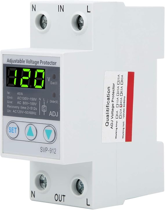 Under Voltage Protector Relay, SVP912 120V AC Voltage Stabilizer, Self Recovery Automatic Reset Switch, Plastic Adjustable Voltage Protective Device Current Protector