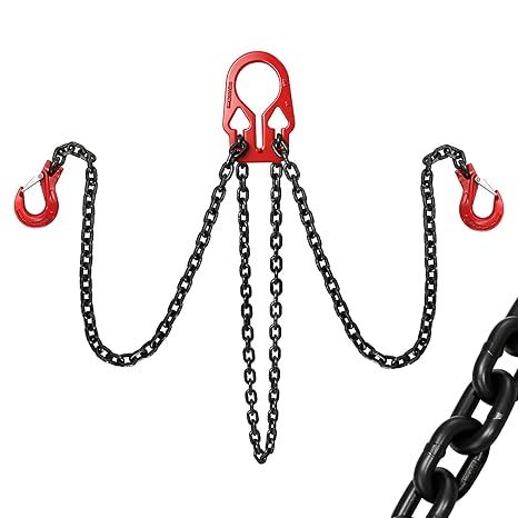 YATOINTO 3/8" x 10FT Adjustable Lifting Chain Sling, G80 14200LB 2-Leg with Oiled Finish & Safety Hooks (3/8 inch x 10Ft)