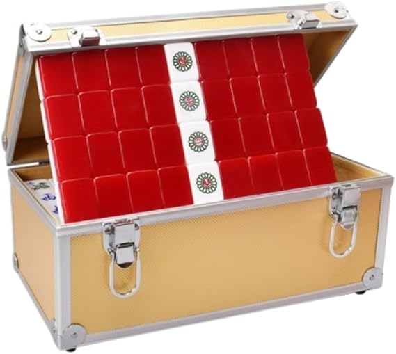 Chinese Mahjong Game Set Mahjong Large Mahjong With 144 Engraved Tiles Entertainment Household Hand Mahjong Set Mah Jongg Game(Gold)