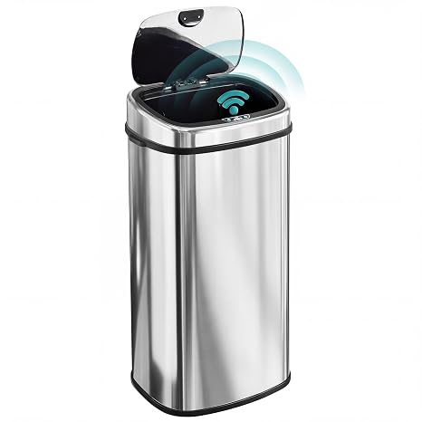 HOMCOM 68L Sensor Bin with Soft-Close Lid Automatic Kitchen Bin Silver Tone