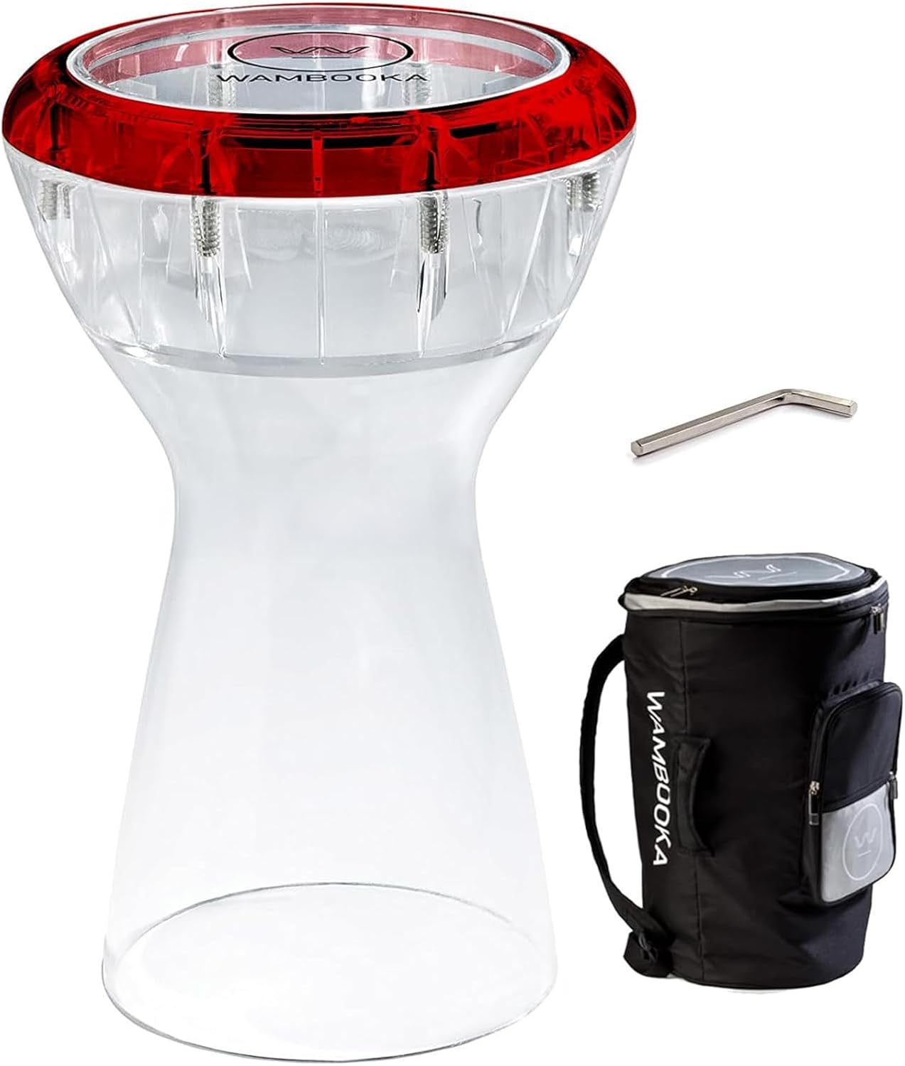 Wambooka Diamond Darbuka Drum with 8.75 inch Head, with Brass tuning keys and Padded Bag 17 inches Length Crystal Clear PC Diamond Darbuka Diamond Darbuka Ruby Darbuka