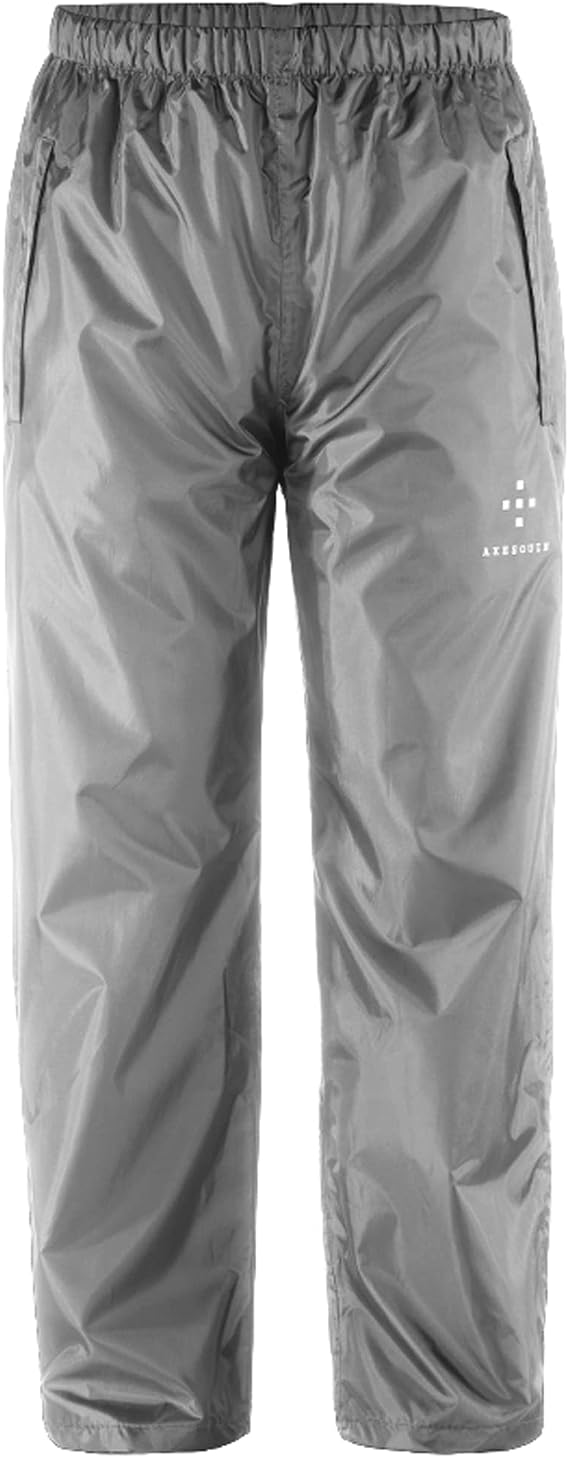AXESQUIN Men's Rain Pants, Waterproof, Lightweight, Grey, Size 44, Long Length, Straight Leg, High Rise, Casual, Polyester Blend, Machine Washable