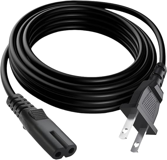 10Ft 2 Prong AC Power Cord TV Charger cable Plug Compatible with for Samsung LG TCL Sony Hisense Apple and More TV devices Replacement Supply Cord (Non Polarized, 125V - 18 AWG), black