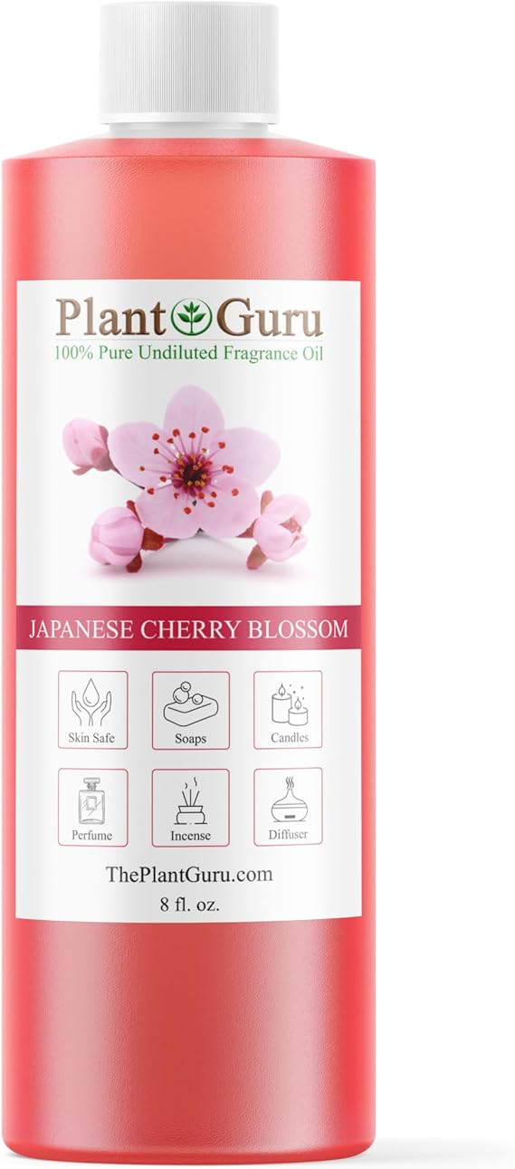 Japanese Cherry Blossom Fragrance Oil 8 fl. oz. Scented Oil for DIY Soap Making, Candles, Bath Bombs, Body Butters. Used in Aromatherapy Diffusers, Burners and Warmers. Add to Lotions and Creams.
