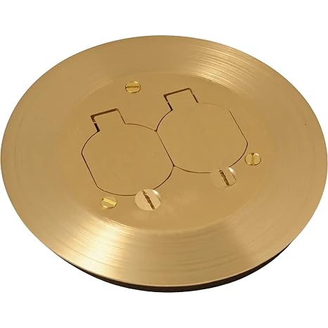 RACO RAC5500KIT Round Brass Floor Box Cover Kit, Electrical Outlet Cover for RACO 5511 Floor Outlet Box with Plug Covers for Electrical Outlet, Brass Outlet Cover for Home Improvement