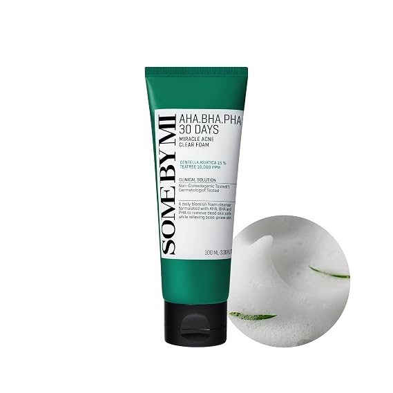 SOME BY MI AHA BHA PHA 30 Days Miracle Acne Clear Foam 3.38oz, 100ml Korean Acne Face Wash for Smooth & Clear Skin Salicylic Acid Cleanser for Exfoliation & Sebum Control Korean Skin Care