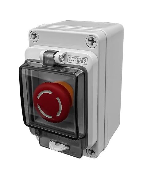 Emergency Stop Button with Box, 660V 10A IP67 Waterproof E-Stop Push Button Switches, Emergency Shut Off Switch for Outdoor Use, Safety Stop Switch with 1NO 1NC Contact, 1PCS