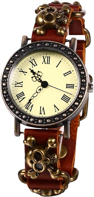 JewelryWe Vintage Wrist Watch Wide Leather Strap Band Cuff Quartz Watches for Men Women Halloween Costumes for Mother's Day
