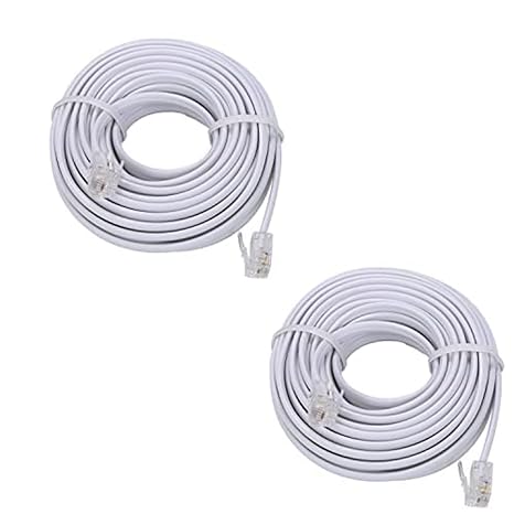 20-Ft Telephone landline Extension Cord Cable Cord with Standard RJ-11 6P4C Plug (White 6M, 2Pack)