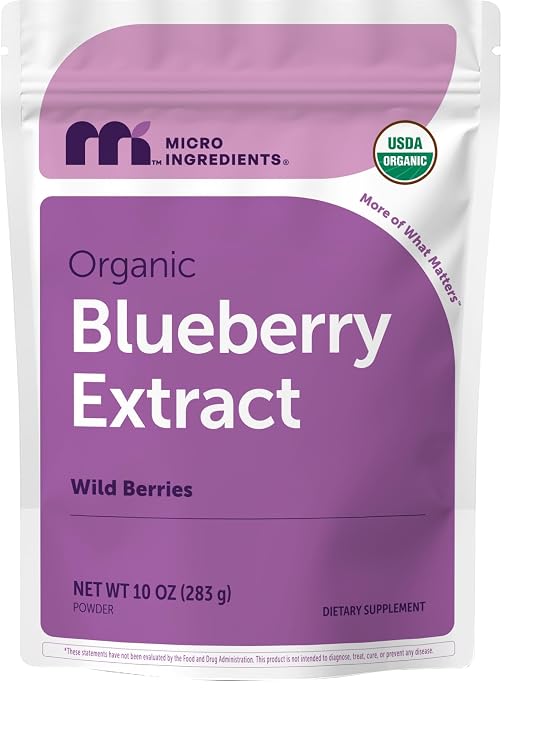 Micro Ingredients Organic Blueberry Extract Powder, 10oz | Natural Fruit Flavor | Freeze-Dried Wild Blueberries Source | No Sugar & Additives | Great for Drinks, Smoothie, Beverages | Non-GMO & Vegan