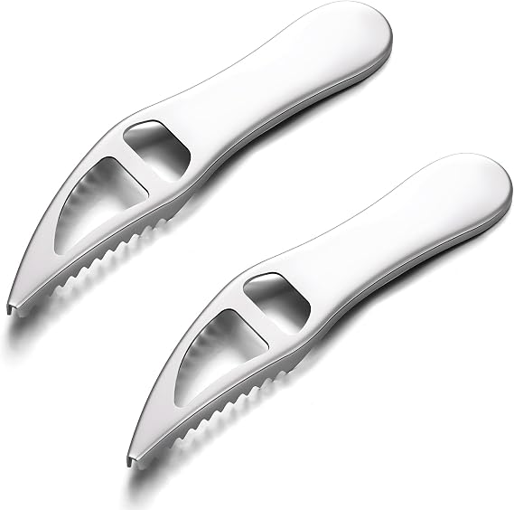 2 Pcs Silver Fish Scaler Remover, Stainless Steel Seafood Cleaning Tools, Portable Fish Scale Scraper with Bottle Opener for Kitchen and Outdoor Use