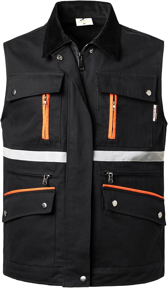 Tool Vest for Men Electrician Reflective Work Vest Carpenters Multi-Pockets Safety Vests