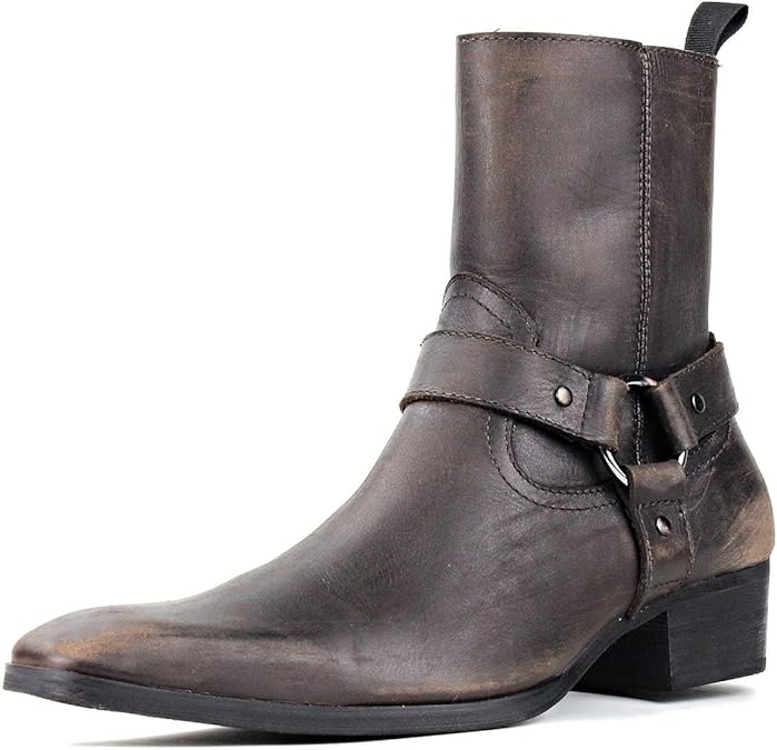 Men's Chelsea Combat Ankle Casual Walking Motorcycle Boots Bronze Zipper-up CD-JY017-USR