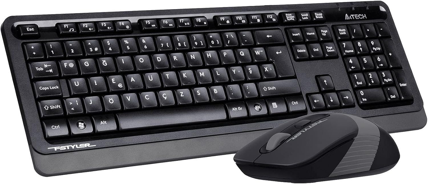 A4 Tech FG1010 2.4G Q Turkish FN-Multimedia KeyboardOptical 2000DPI Mouse BlackGrey Wireless Set