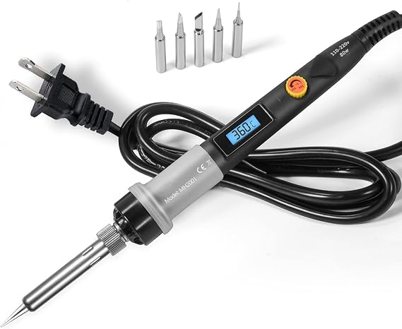 Soldering Iron Set 80W Temperature Adjustable LED Digital 200℃-450℃ with On/Off Switch Precision Soldering Iron with 5 Tips for PCB Electronic Work/Electric DIY for Daily Home Use