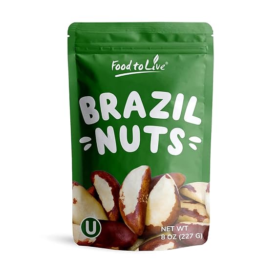 Food to Live - Raw Brazil Nuts, 8 Ounces, Raw, Whole, No Shell, Unsalted, Kosher, Vegan, Keto and Paleo Friendly, Bulk, Good Source of Selenium, Low Sodium and Low Carb Food.