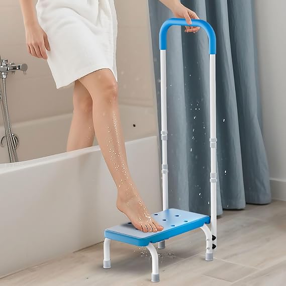 FORTEMOTUS Bath Step with Handle - Sturdy Lightweight Step Stool for Bedside for Adults, Non-Skid Rubber Platform Stepping Stool, Safely Supports up to 330 Pounds,Blue