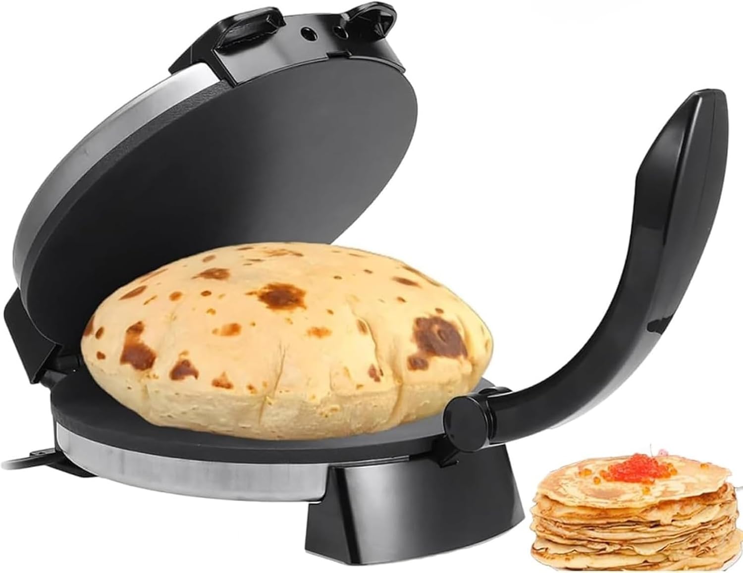 1500W Electric Roti Maker, 10 Non-Stick Roti Restoratory Maker, Flatbread and Chapati Maker Machine, Anti-Scald Handle and Indicator Light, Adjustable Pancake Crepe Temperature
