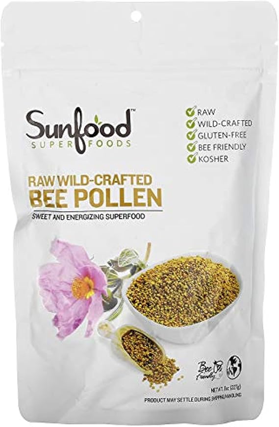 Sunfood Superfoods Raw Wild-Crafted Bee Pollen - Bee Pollen Granules, 100% Raw Bee Pollen Supplement, Honey Bee Pollen Collected by Beekepers, Natural Superfood for Men & Women - 8 Oz Bag