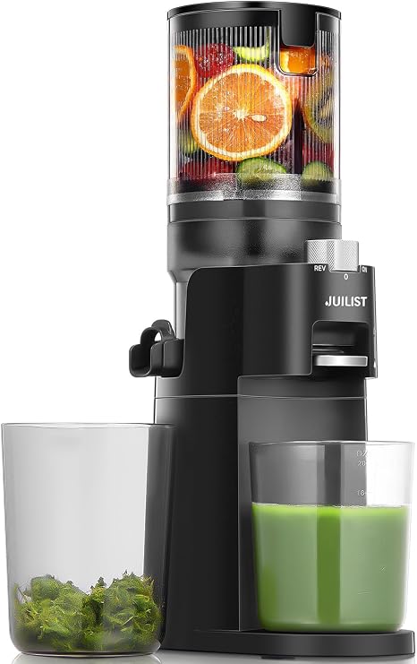 Juilist Cold Press Juicer Black High Yield with Quiet Motor BPA Free | Masticating slow juicer with nutrient preservation, easy cleaning, space saving and whole fruit vegetable use.