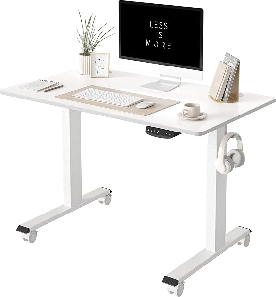 FEZIBO Height Adjustable Electric Standing Desk, 44 x 24 Inches Stand up Table, Memory Computer Workstino, White