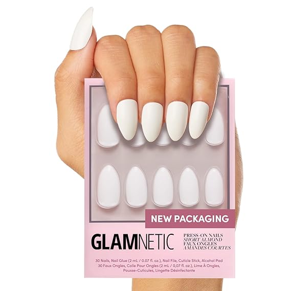 Glamnetic Press On Nails - Short Almond, Glossy Fake Nails 24 Pc Full Kit