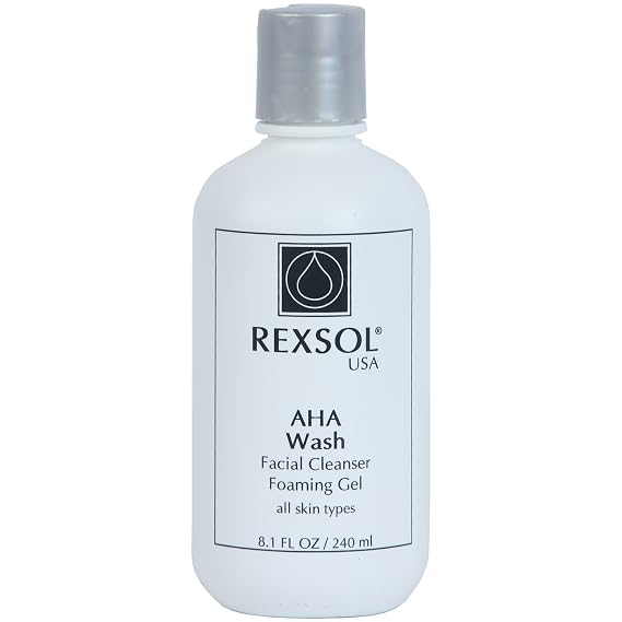 REXSOL AHA Wash Facial Cleanser Foaming Gel | With Vitamin E, Arnica extract, Ginsing Extract, St. John's Wort extract | Promotes freshness and comfort | Leaves skin clean & soft. (240 ml / 8.1 fl oz)