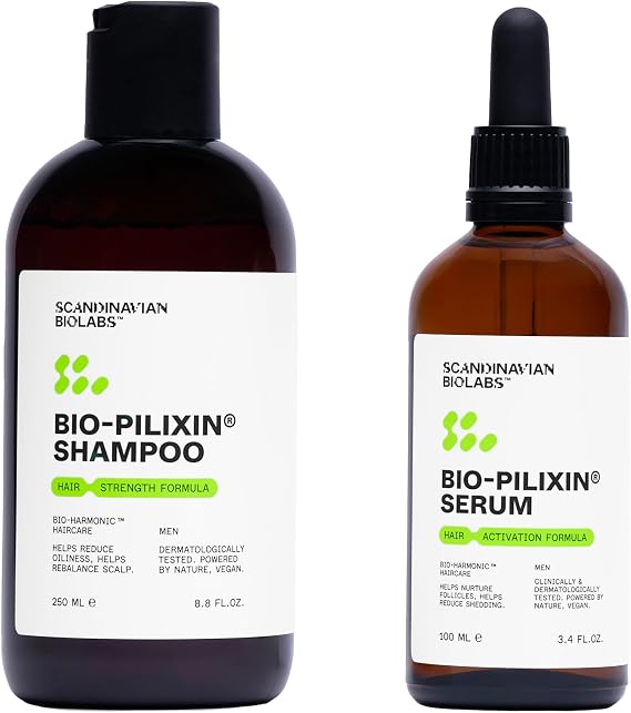 Scandinavian Biolabs Hair Strength Shampoo and Bio-Pilixin Activation Serum for Men | Powerful Formula to Strength Hair with a Gentle Cleanse | Moisturize Scalp & Hair, Eliminate Greasiness